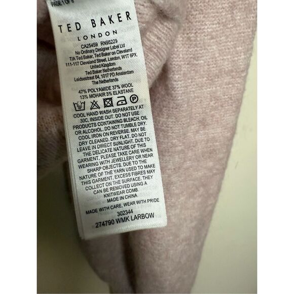 TED BAKER Larbow Statement Bow Sweater Pink Wool Knit Pullover Women's Size 6 Sm - Picture 5 of 8